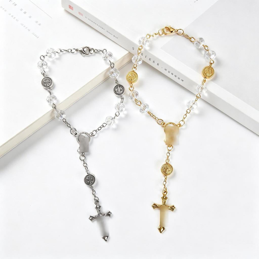 Crystal Alloy Cross Pendant Car Ornament & Bracelet