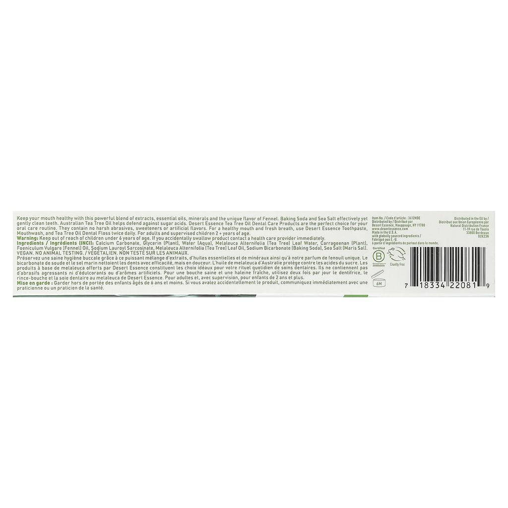 Tea Tree Oil Toothpaste, Fennel, 6.25 Oz (176 G)