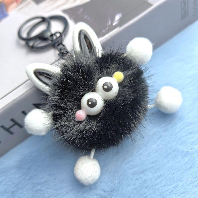 Adorable Faux Mink Elf Plush Keychain - Fluffy Cartoon Fur Ball for Couples Faux Mink Fur Ball чёрный