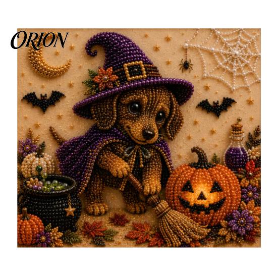 Clean Paint Free Art Set Halloween Faux Pearl Painting Kit, Puppy Ghost 3D Craft Unique Handmade Gift Idea for Adults Beginners, Home Wall Decor, DIY