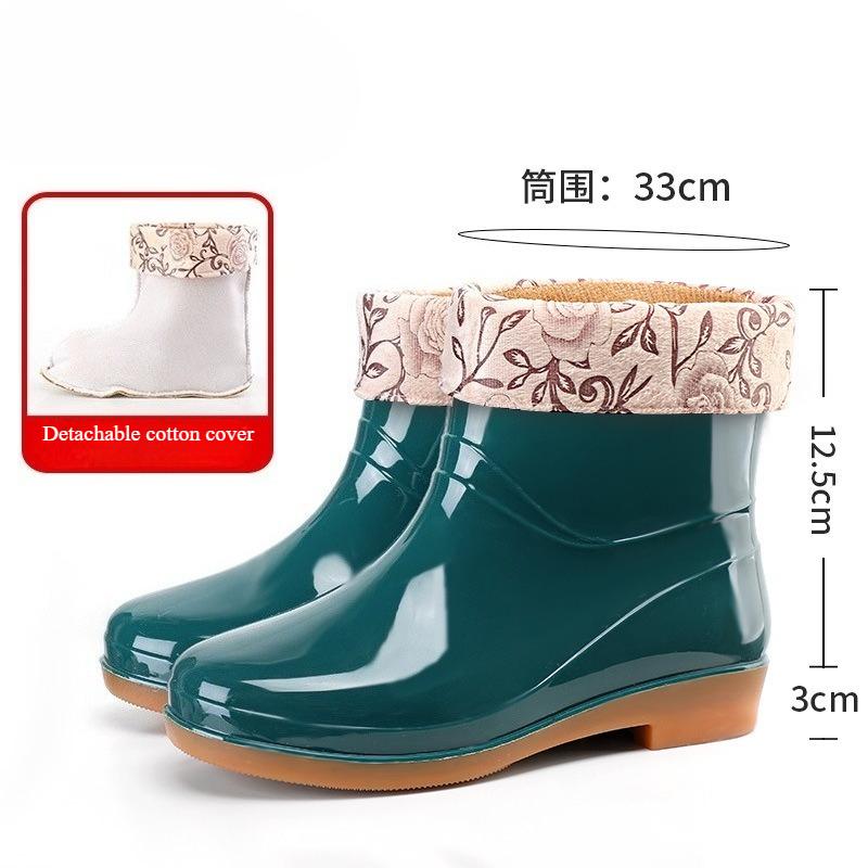 Autumn and Winter Velvet Waterproof Short Tube Women's Rain Boots Round Toe Outdoor Anti Slip Garden Shoes Durable Rubber Boots