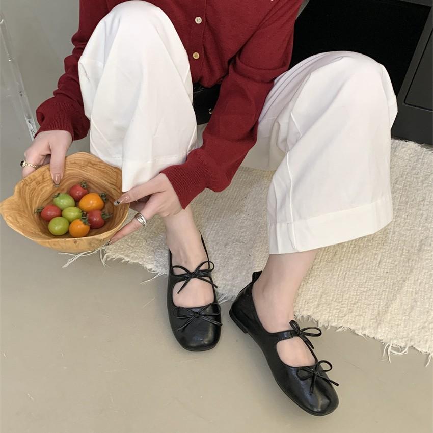 New Square Head Mary Jane Shoes 2025 Spring and Summer Fairy Style Bow with Skirt Temperament Doudou Shoes