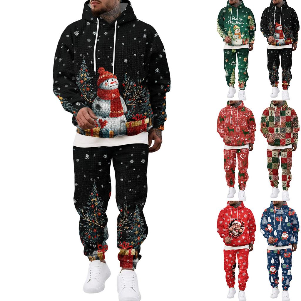 Men's Casual Sweatshirt Set with Pattern for Fall and Winter