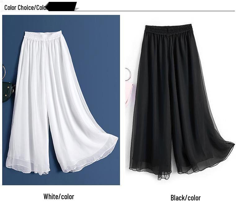 Black Double Layer Wide Leg Chiffon Pants - Ancient Style Dancewear for Spring, Summer, Autumn