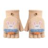 Gloves Girl Middle School Children Autumn and Winter Cartoon Cute Half Finger Flip Writing Knitted Wool Cold-proof Warm Children's Gloves