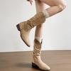 Höhenverlängernde Maillard Stiefeletten Damen 2025 Herbst neue Western-Cowboystiefel modisch vielseitig spitz plissiert geraffte Stiefel