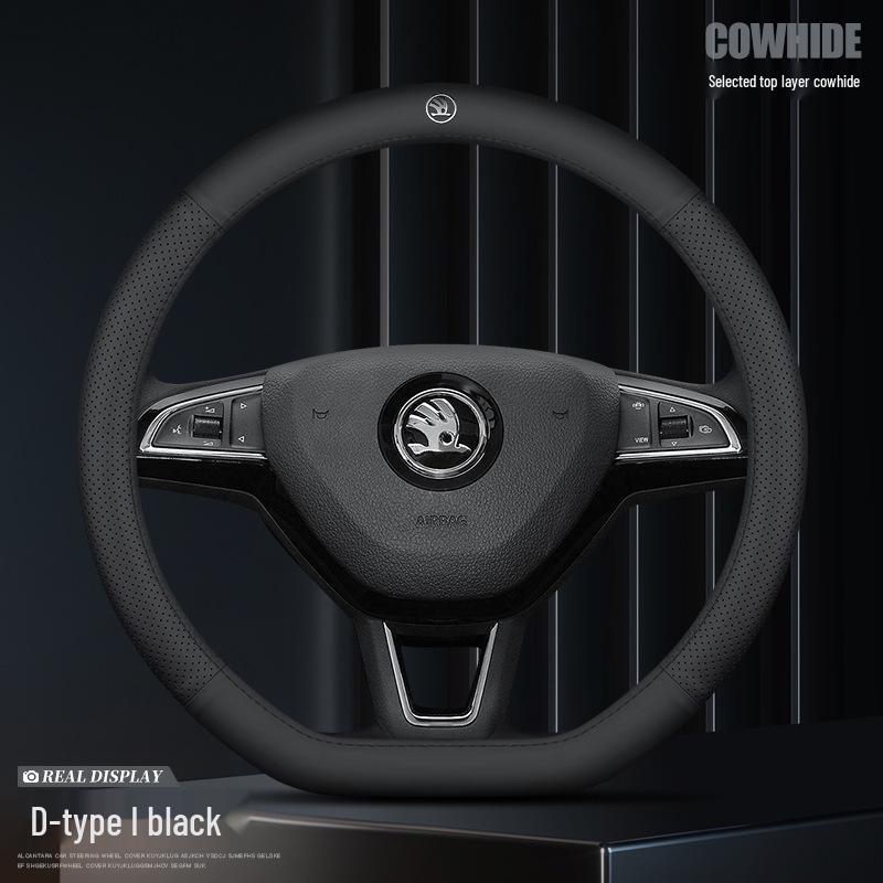 

Шкіряна обкладинка на кермо для Skoda (верхній шар шкіри): Сумісно з Octavia, Rapid, Kamiq, Karoq та Kodiaq 38cm