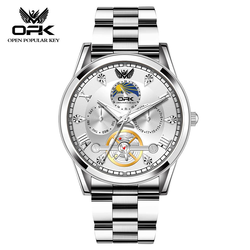 OPK Brand Watch Fake Tourbillon Steel Belt Calendar Luminous Quartz Watch Men's Watch Men's Watch