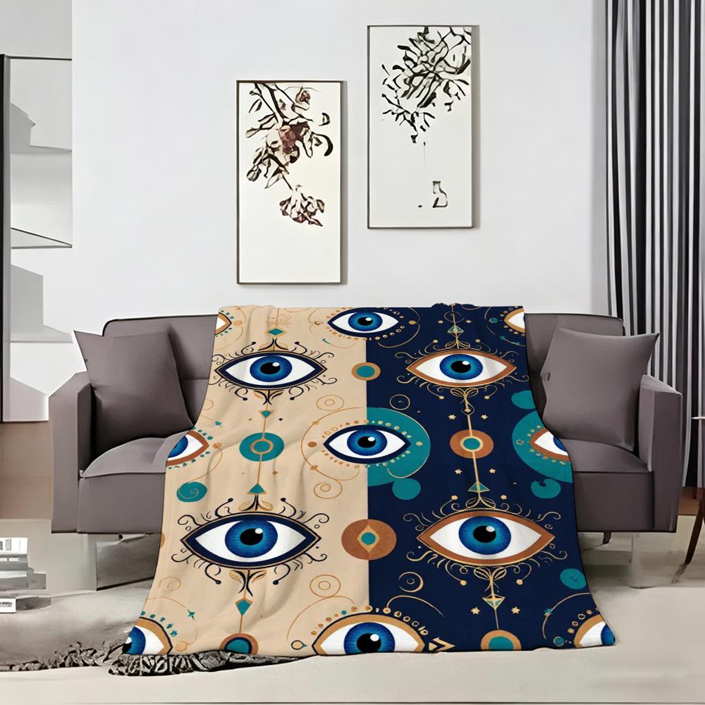 Classic motif E-Evil Eye Throw Lightweight 240g Flannel Blanket Soft Skin-friendly for Summer Cooling