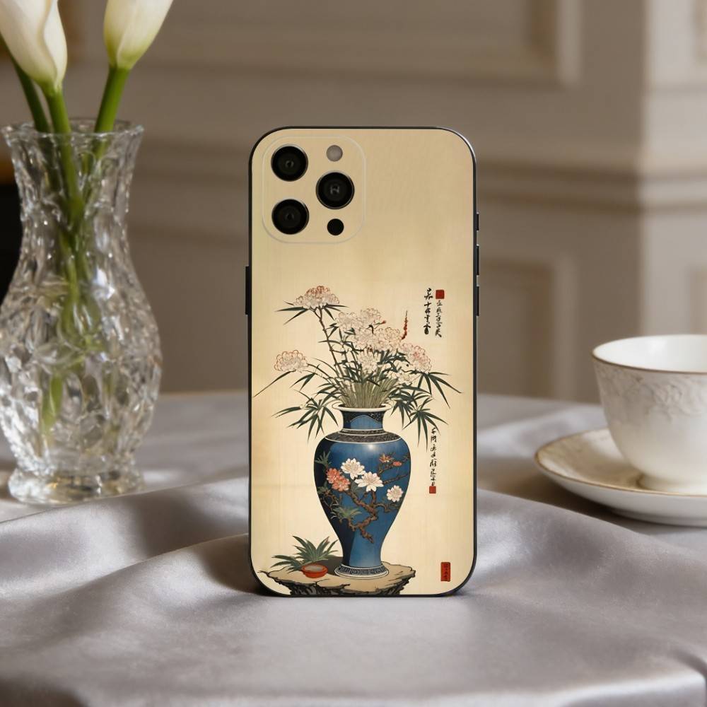 

J-Japan S-Style Укиё-э Чехол для телефона Для iPhone 17pro,16,15,14,13,12,11 Plus,Pro Max,XS,Мягкий силиконовый Черный чехол iPhone15plus