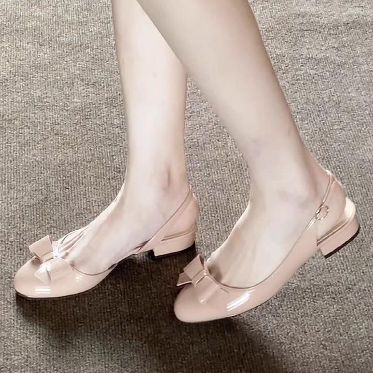 French Gentle Round Head One-word Buckle with Sandals Women's Outer Wear 2025 Summer New Bow Bag Head Empty Single Shoes