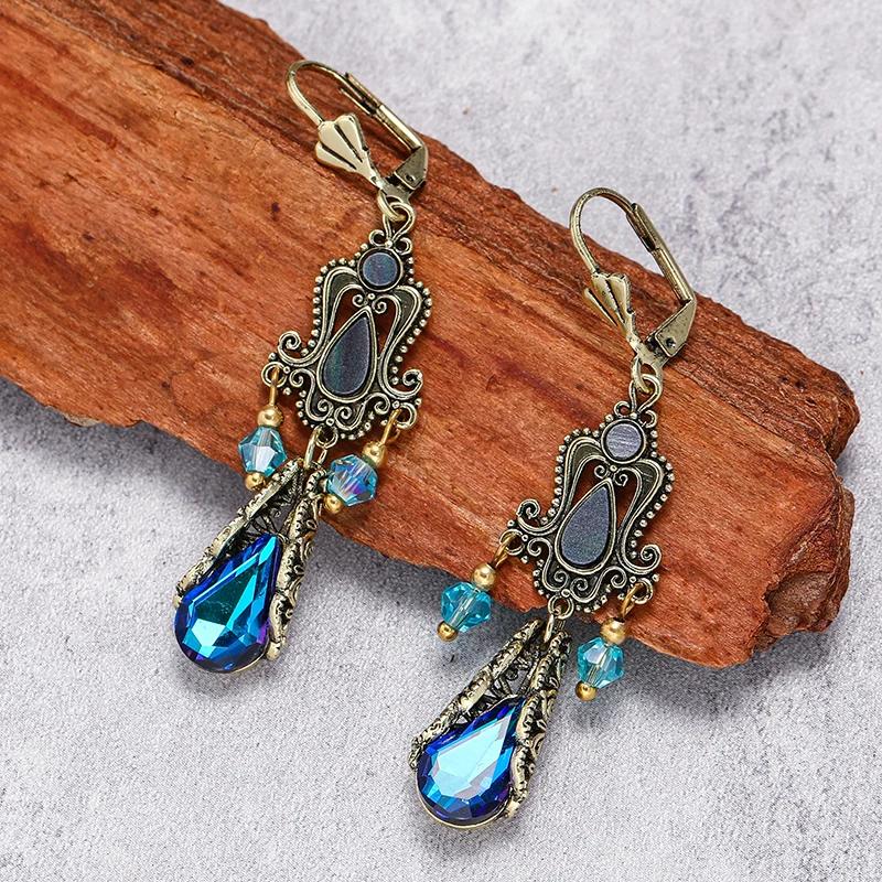 Vintage Luxury Wedding Earrings Blue Water Drop Crystal Tassel Earrings For Women Elegant Bride Engagement Jewelry Gifts