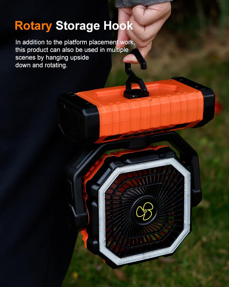 Rechargeable Oscillating Camping Fan with Remote Control & LED Light