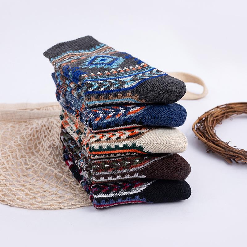 5 Pairs of Men's Winter New Thickened Warm Ethnic Wind Rabbit Wool Socks