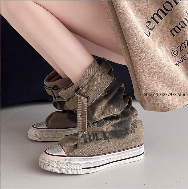 Fashion Women Boots 2025 New Retro Flat Platform Graffiti Mid-calf Boot Sexy Trend Thick Bottomed Round Toe Anti Slip Calf Fashion Boots