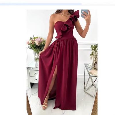 Wunsch-Explosion, ärmellos, Saum mit Rüschen und Schlitz, europäische und amerikanische Damenbekleidung, Kleid Damen