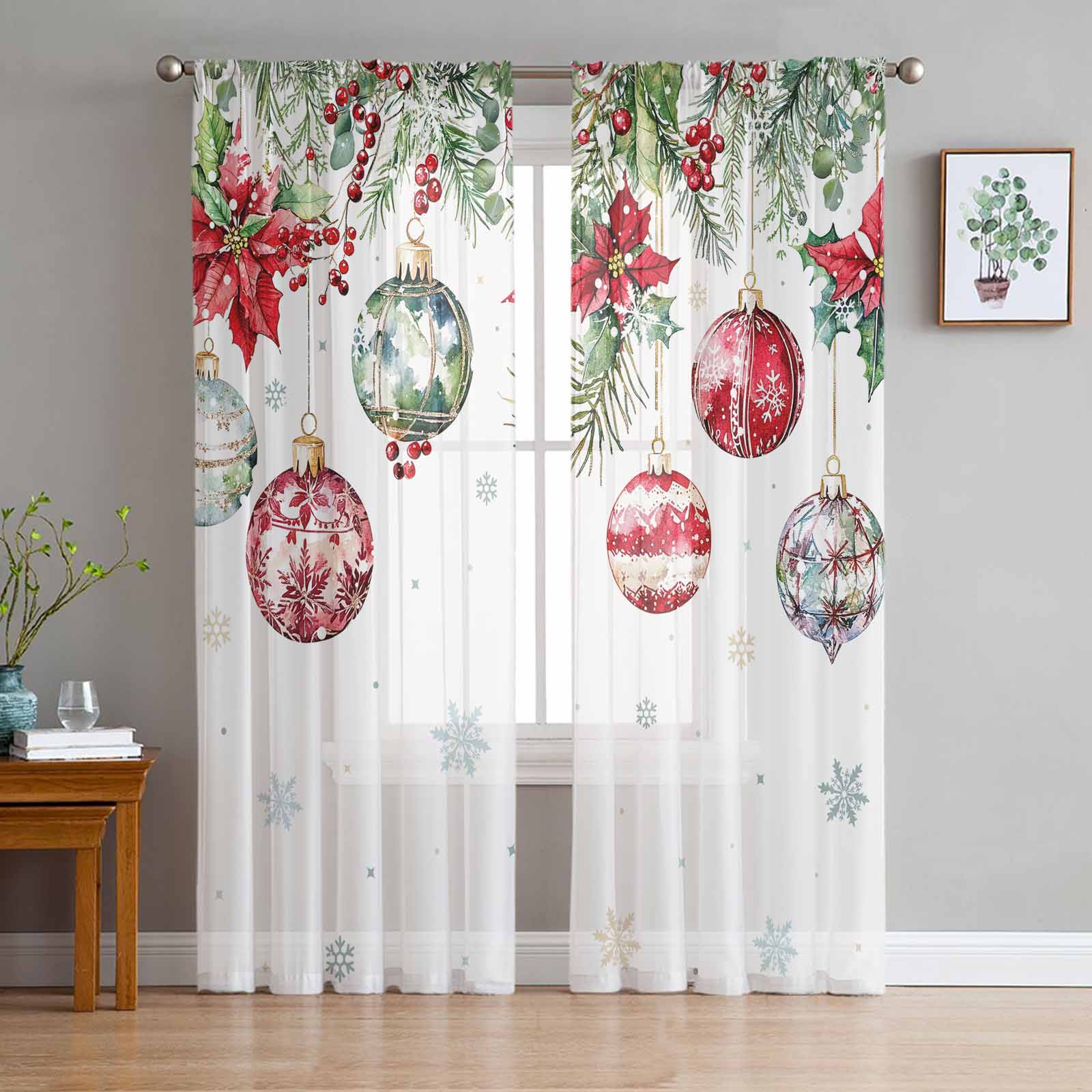 

Рождественские снежинки розовые прозрачные шторы для украшения гостиной оконные шторы для кухни тюль вуаль органза шторы W135 x H115cm x1&Grommet Top