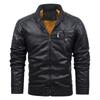 Men's Leather Motorcycle Jacket - European Size, Autumn/Winter, Warm Velvet, Casual PU Leather with Stand Collar.