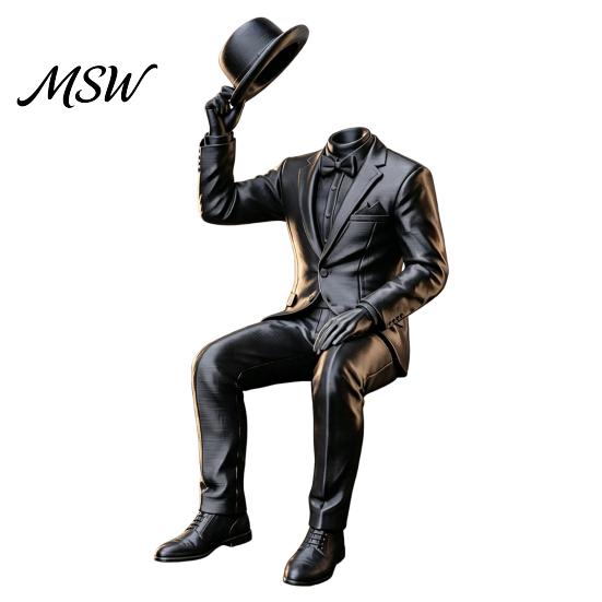 Modern Minimalist Shelf Sitter 3D Printed Sitting Gentleman Ornament, Abstract Faceless Figurine, Luxury Interior Design Pieces Aesthetic Art чёрный