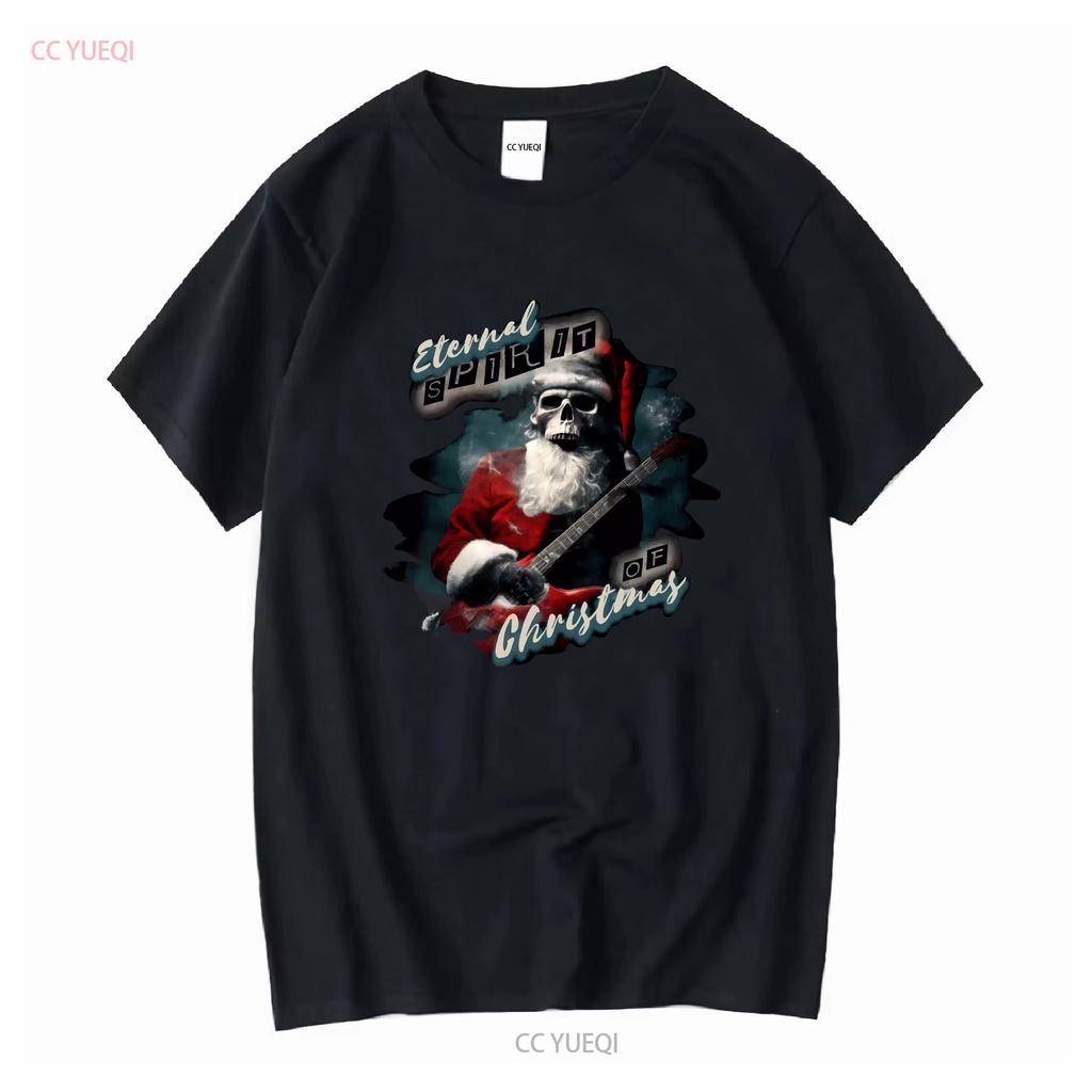 Eternal Spirit Santa Skull Christmas Rock Guitar Unisexs Cotton T Shirt Top Long or Short Sleeves Vintage Washed Versatile Casual