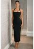 Yizhi Lian Halter Ribbed Bandage Midi Dress