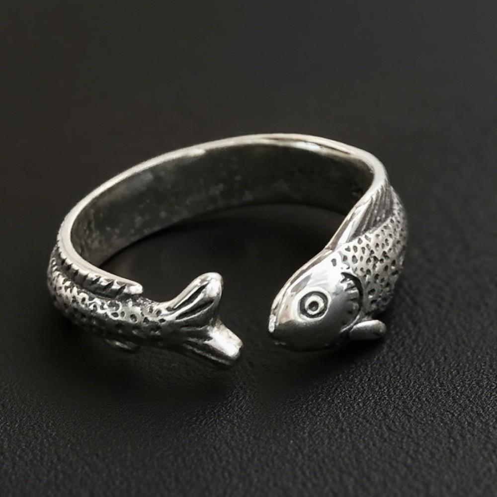 Simple Vintage Adjustable Ring Zinc Zinc Alloy Retro Open Ring Niche Fish Shaped Ring  Unisex