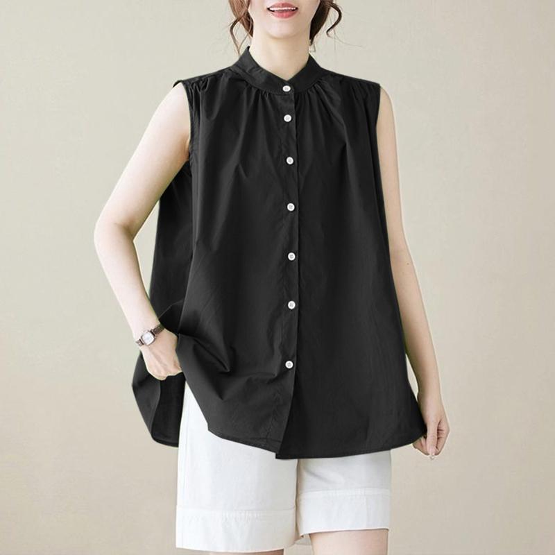 

ZANZEA Women Summer Casual Round Neck Loose Sleeveless Blouse 3XL чорний