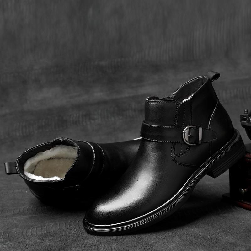 Hot Selling Men's Genuine Leather Boots Winter Cotton Shoes Plush Men's Ankle Boots Business Formal Short Boots Big Size  36-48