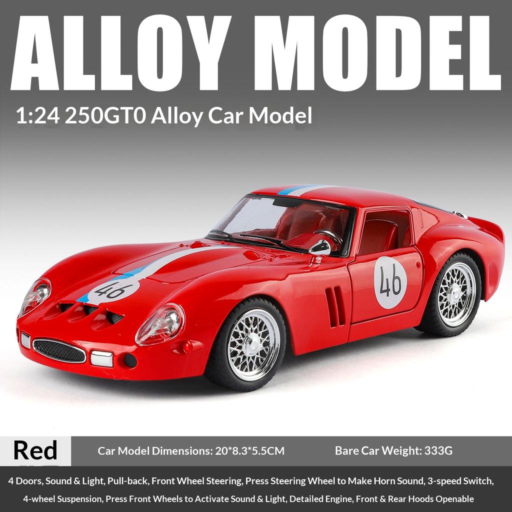 Maßstab 1/24 250-GTO Legierungsauto-Modell Simulation Sound und Licht Retro-Sportwagen Spielzeugauto Sammlergeschenk Schmuckstück