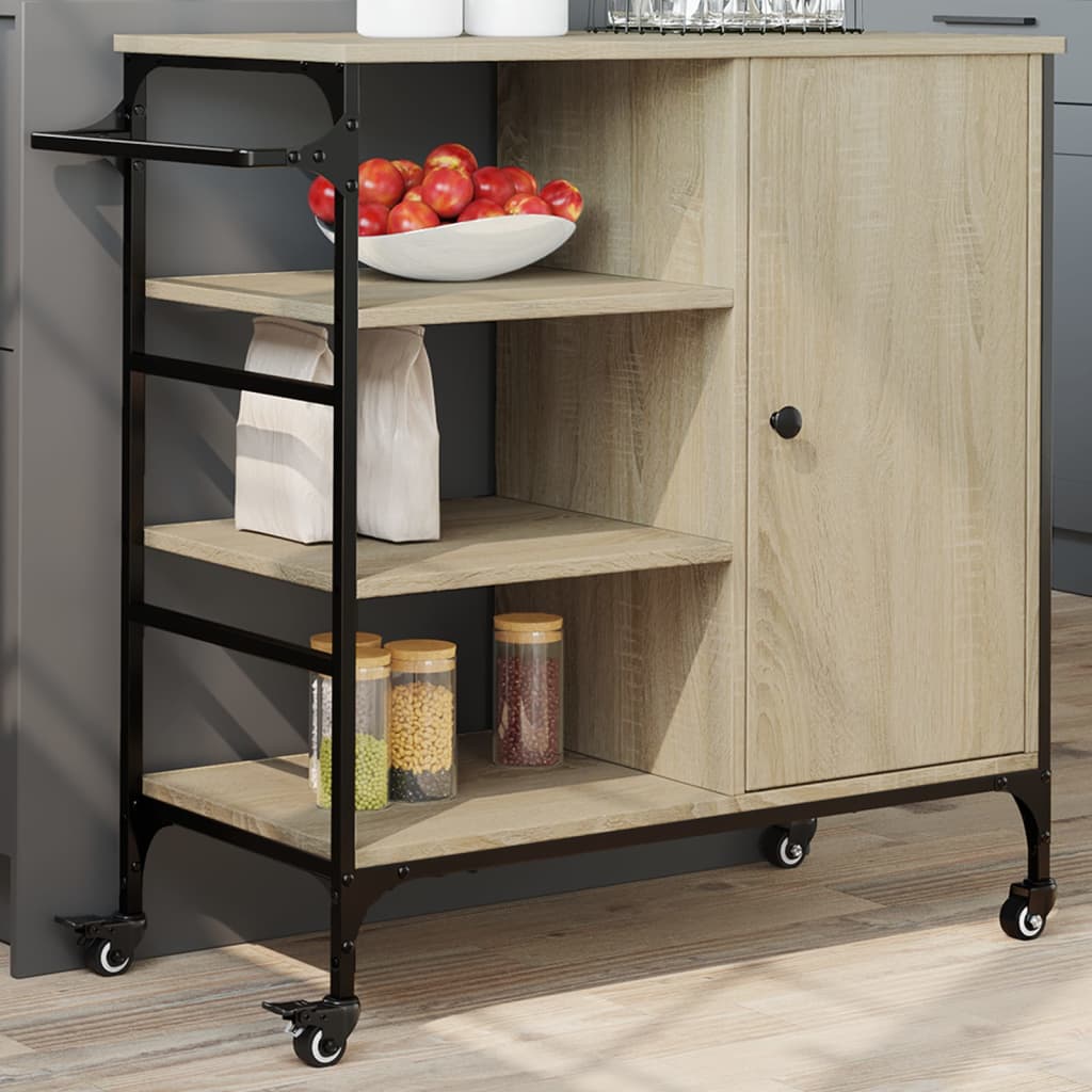 Kitchen Trolley in Sonoma Oak Finish 87.5 x 38.5 x 84.5 cm Particleboard