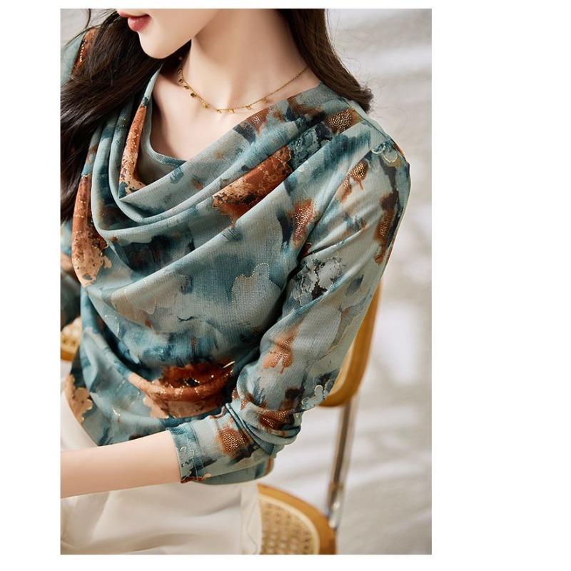 Frühherbst Neue Netz-Langarm-Oberteile Frühling und Herbst Damen-T-Shirts Hochwertige Damenhemden im westlichen Stil