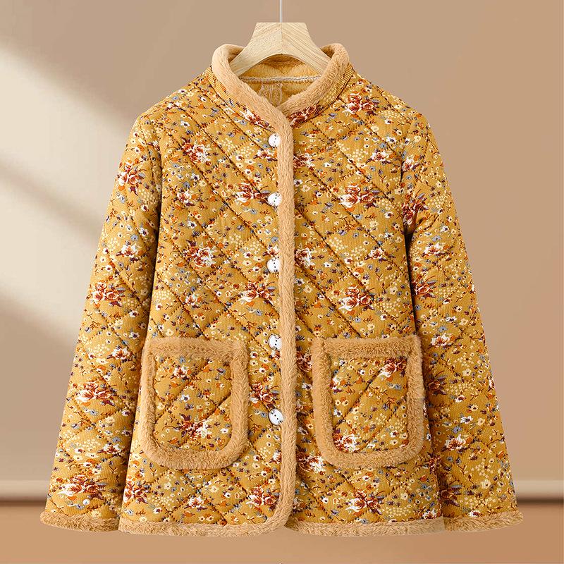 2025 Winter Floral Plus Velvet Cotton Jacket - Warm, Thickened, Stylish Outerwear for Women, Small Floral Design