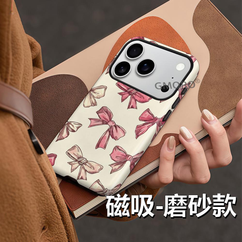 Foreign trade explosion bow magnetic mobile phone case Apple 17 two-in-one film case iPhone12 anti-drop protective case