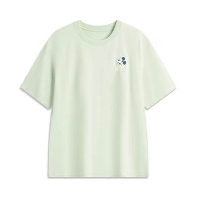 Li Ning X Disney Mickey Serie Lifestyle Sportivo T-Shirt Semplice con Lettere Girocollo Maniche Corte Larghe Unisex T-Shirt Verde Schiuma AHSV795-2