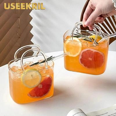 Tragbare Handtasche Glasbecher,Kreative Cocktailgläser Becher,Lustige Obstweinglas Becher,Ins Stil Tasche Glas mit Strohhalm,Barwerkzeuge