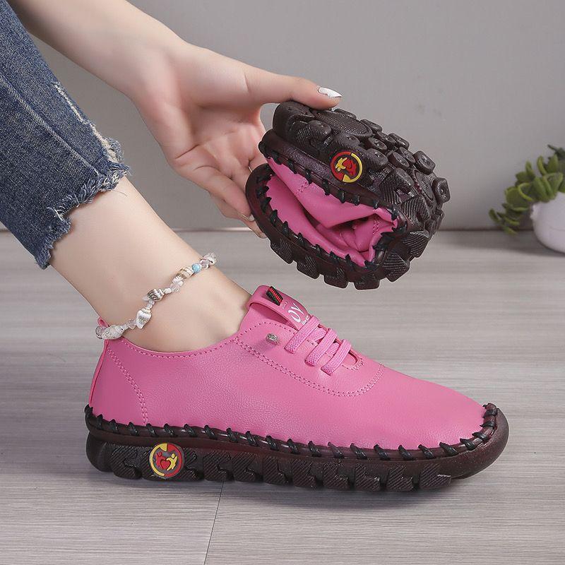 Soft Laced Up Oxford Shoes for Women Ortho Loafers Woman Plain Shockproof Driving Flats Elderly Mom Slip On Faux Leather Shoes