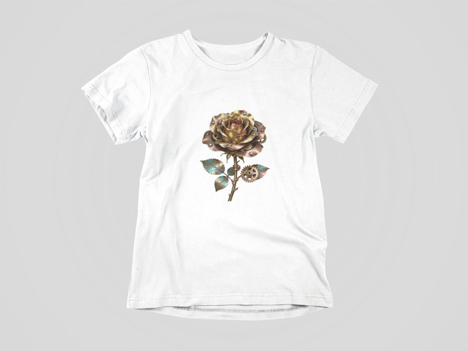 Steampunk Rose Gear Flower Shirt | Mechanical Metal Floral Graphic Tee Unisex 2XL