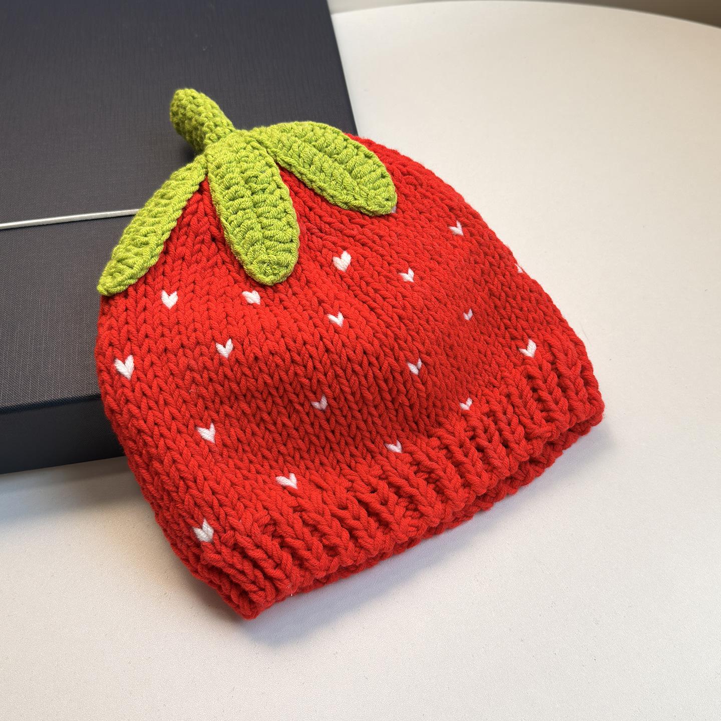 Trendy and Fashionable All-match Hat Strawberry Handmade Crocheted Knitted Hat Knitted Bucket Hat One size fits all