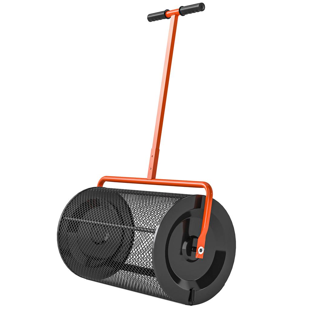 Compost Spreader, 24" Peat Moss Spreader with Height Adjustable T Shaped Handle and Metal Mesh Basket, Garden Spreader for Seeding, Spreading Manure