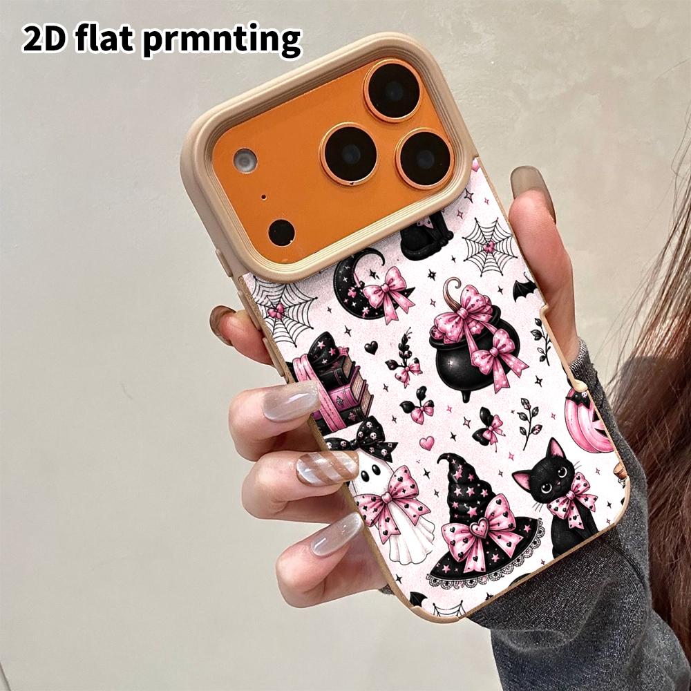 Phone Case: 2D Flat Lambskin Suitable for iPhone 18, 17, 16, 15, 14, 13 Pro Film Protection Case,girly Pink Tone, Christmas and Halloween Gift