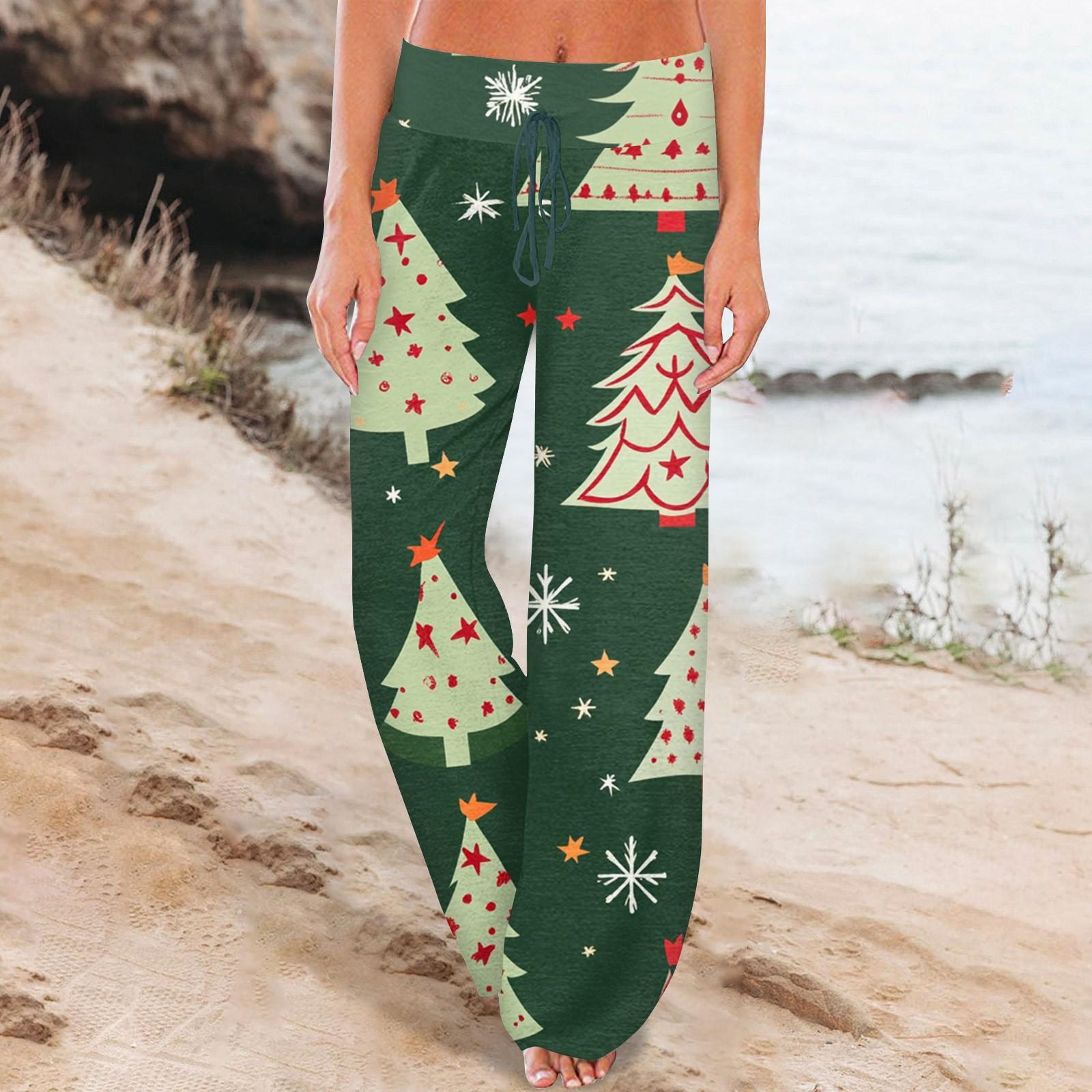 

Женские удобные брюки-слип с рождественским принтом, широкие брюки на шнурке, повседневные брюки XL