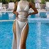 3 Pcs/Set Charming Women Bikini Cover Up Set Long Dress Bathing Sleeveless Quick Dry Summer Holiday Beach Dress Swimsuit Set