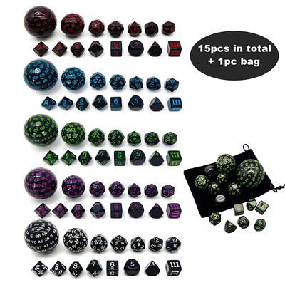 Polyhedral Dice Set, Game Dice Set Acrylic 15Pcs D4-D100 with Bag for DND Role Playing Game
