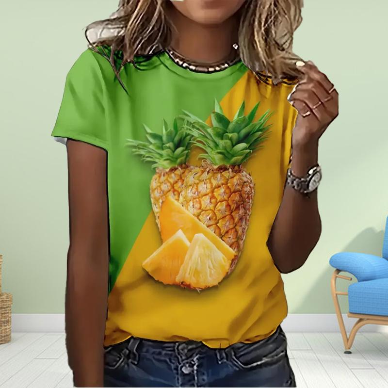 

Модная женская футболка с принтом 3D фруктов и клубники, забавная повседневная футболка с круглым вырезом и короткими рукавами, летняя женская футболка 8XL