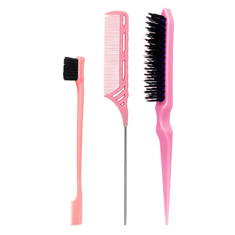

3 шт./компл. двухсторонняя расческа для волос с контролем краев, инструмент для укладки волос розовый