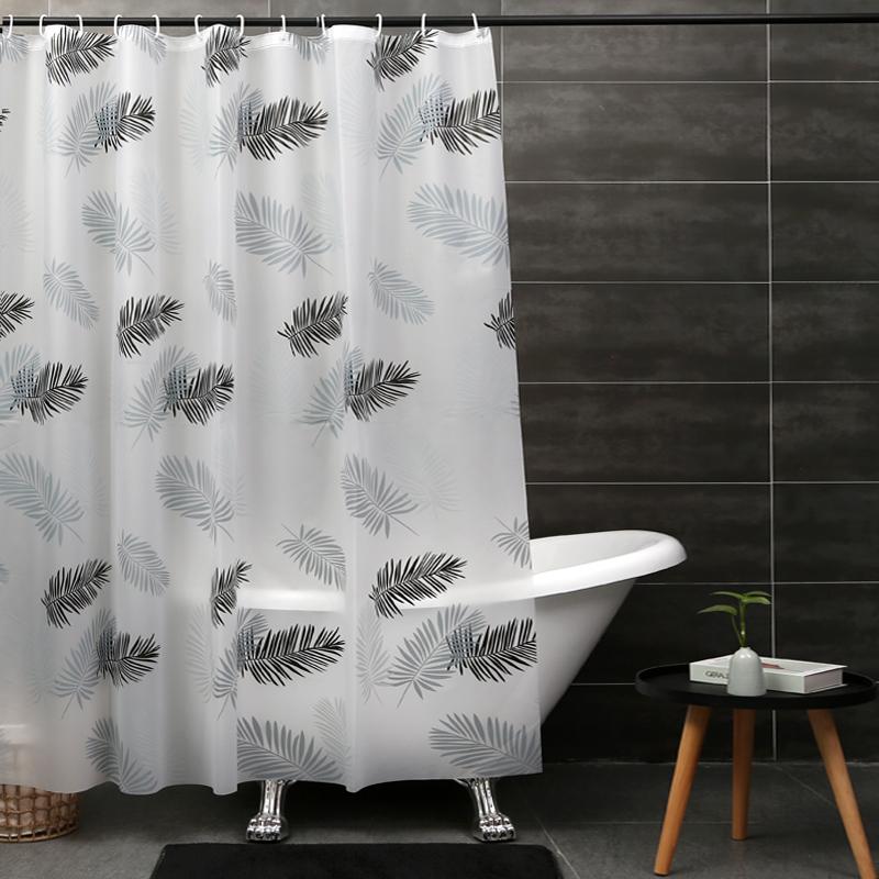 Shower Curtain Gray Black Leave Printed White Bathroom Curtain PVEA Fabric Water Resistant Modern Style Shower Curtains 240cm