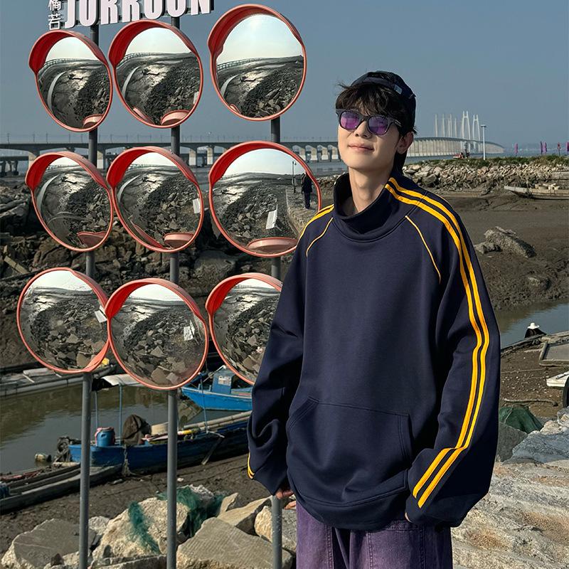 NASA Men's Trendy Long Sleeve Spring/Autumn Hoodie - Plus Size Heavyweight T-Shirt with Velvet, Solid Color, Loose Slit Design.