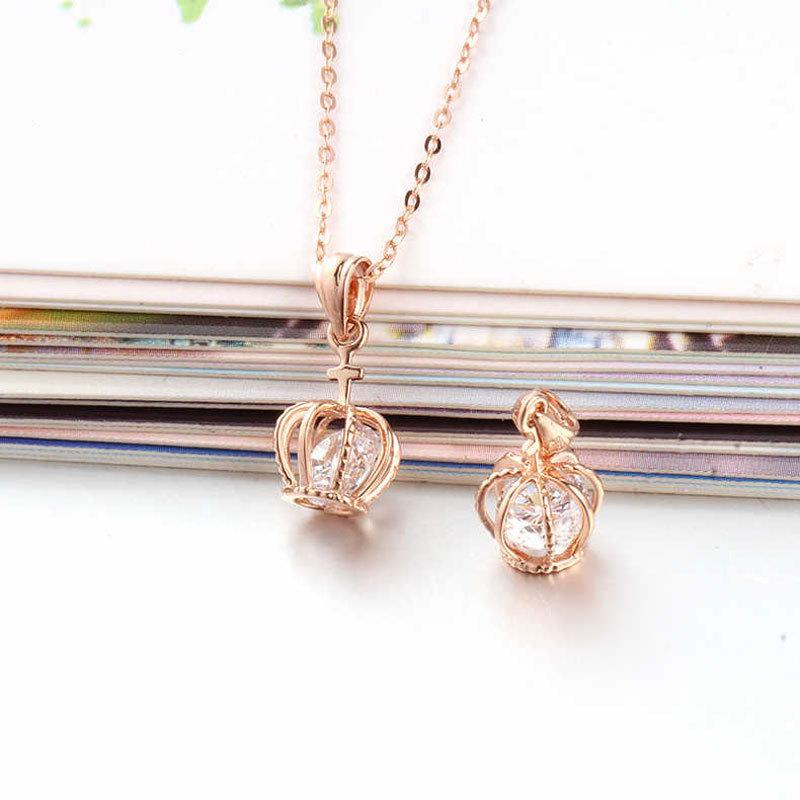 Purple Gold Inlaid Zircon Crown Pendant Light Luxury Plated Rose Gold Color Gold Necklace