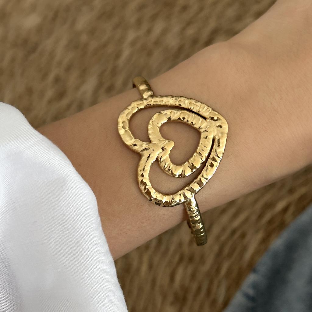 Vintage Stainless Steel Flower Heart Bracelet For Women Gold Color Irregular Geometric Cuff Bangles Bracelets Aesthetic Jewelry