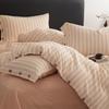 Spring/Summer Premium Cotton and Linen Four-piece Set with Buttoned Duvet Cover in Simple Stripes/Checks